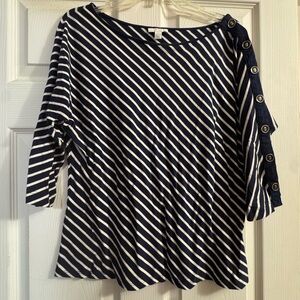 Wmns Charter Club Striped Boat Neck 3/4 Sleeve Button Accent Large Shirt Cute